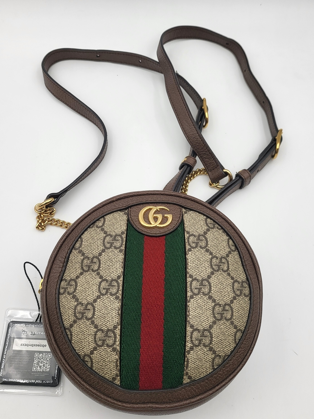 GUCCI GG Supreme Web Mini Ophidia Round Shoulder-Backpack Bag, Auth. w/COA